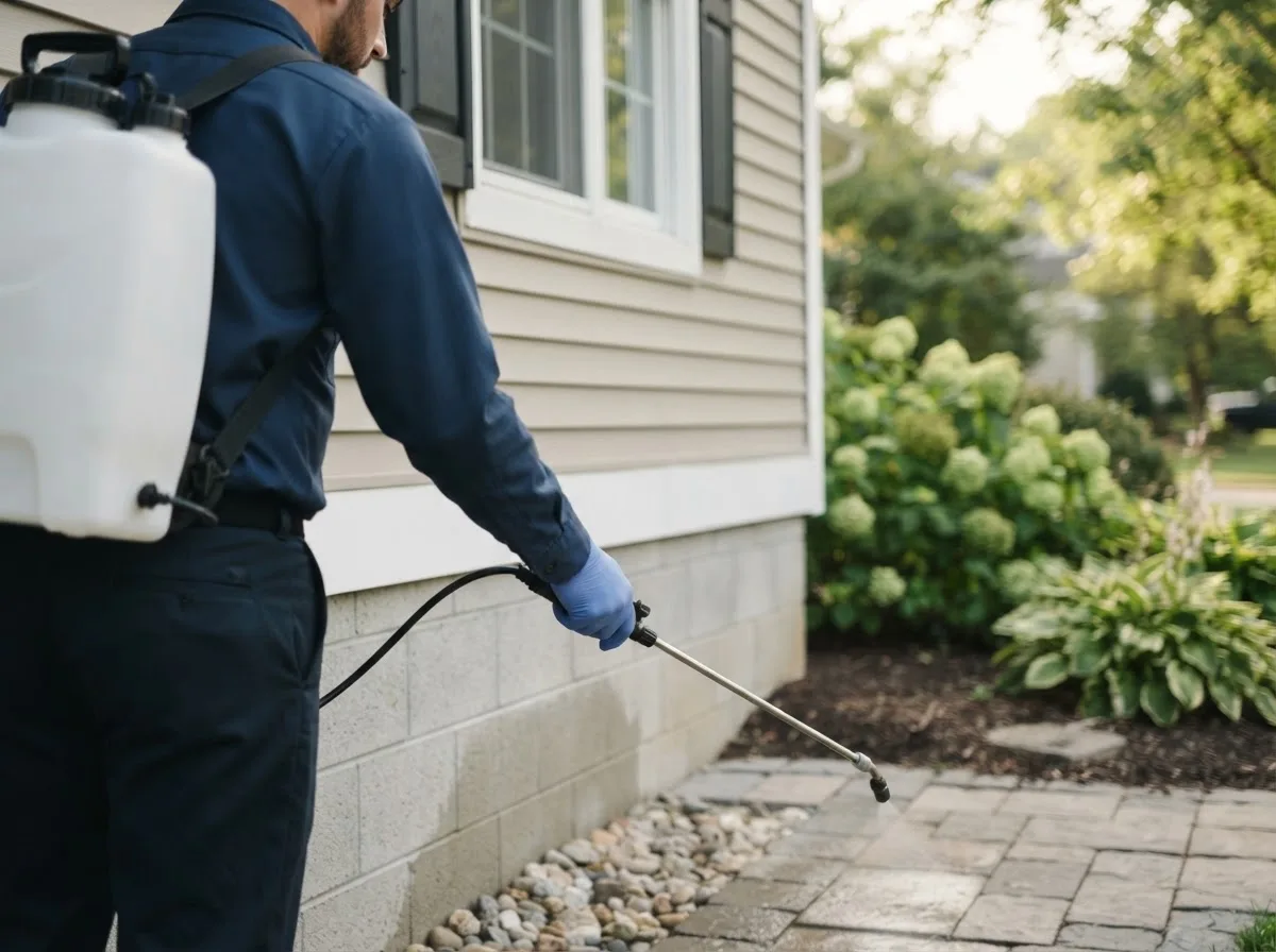Pest control technician inspecting a home in Hinton, VA